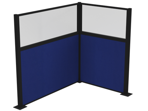 Pre-Configured Hush Panelª Cubicle (L Shape) 6' x 4' W/ Window Royal Blue Fabric - Black Trim
