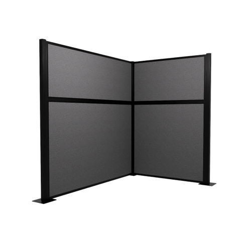 Acoustic Portable Partition Pre-Configured Hush Panel Cubicle, L Shape 6' x 4' Charcoal Gray Woven Fabric - Black Trim