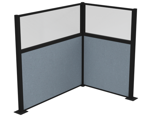 Pre-Configured Hush Panelª Cubicle (L Shape) 6' x 4' W/ Window Powder Blue Fabric - Black Trim