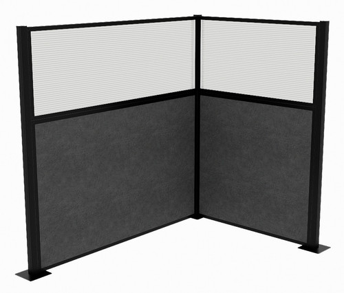 Acoustic Portable Partition Pre-Configured Hush Panel Cubicle, L Shape 6' x 4' W/ Window Classic Gray Fabric - Black Trim