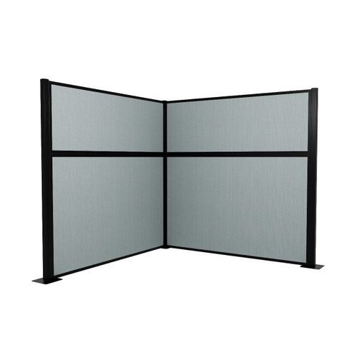 Acoustic Portable Partition Pre-Configured Hush Panel Cubicle, L Shape 6' x 6' Powder Blue Woven Fabric - Black Trim