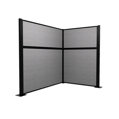 Acoustic Portable Partition Pre-Configured Hush Panel Cubicle, L Shape 6' x 4' Cloud Gray Woven Fabric - Black Trim
