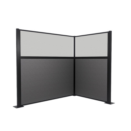 Acoustic Portable Partition Pre-Configured Hush Panel Cubicle, L Shape 6' x 4' W/ Window Charcoal Gray Woven Fabric - Black Trim