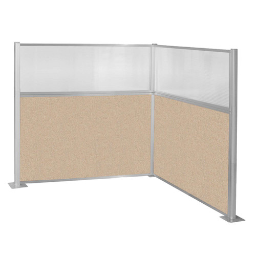 Pre-Configured Hush Panelª Cubicle (L Shape) 6' x 6' W/ Window Beige Fabric - White Trim