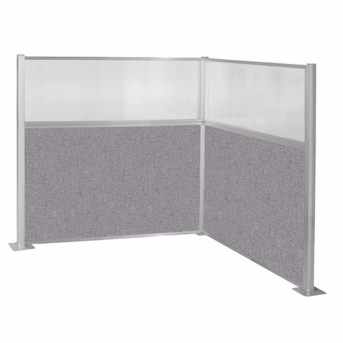 Pre-Configured Hush Panelª Cubicle (L Shape) 6' x 6' W/ Window Cloud Gray Fabric - White Trim