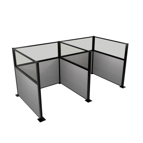 Acoustic Portable Partition Wall Pre-Configured Hush Panel Cubicles 6' x 6' W/ Window Cloud Gray Woven Fabric - Black Trim