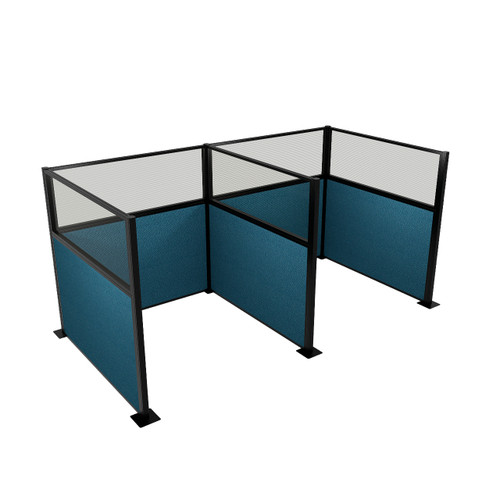 Acoustic Portable Partition Wall Pre-Configured Hush Panel Electric Cubicles 6' x 6' W/ Window Caribbean Woven Fabric - Black Trim