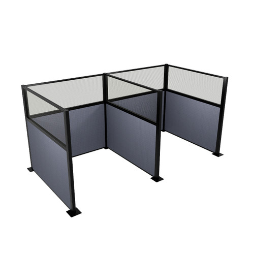 Acoustic Portable Partition Wall Pre-Configured Hush Panel Electric Cubicles 6' x 6' W/ Window Ocean Woven Fabric - Black Trim