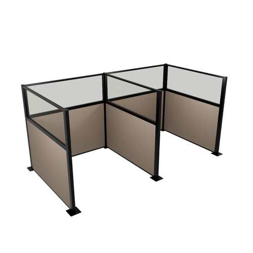 Acoustic Portable Partition Wall Pre-Configured Hush Panel Electric Cubicles 6' x 6' W/ Window Slate Woven Fabric - Black Trim
