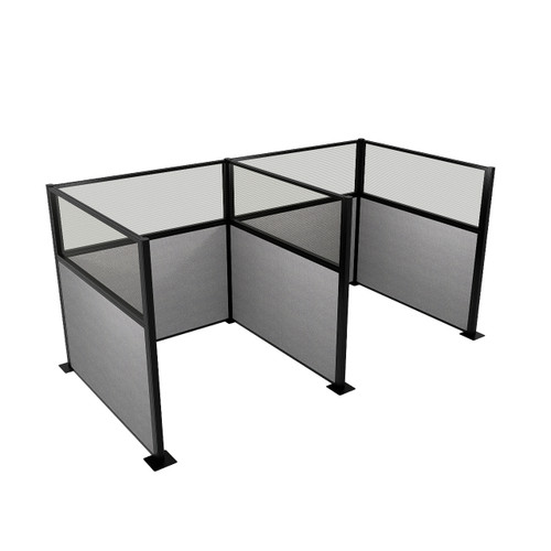Acoustic Portable Partition Wall Pre-Configured Hush Panel Electric Cubicles 6' x 6' W/ Window Cloud Gray Woven Fabric - Black Trim
