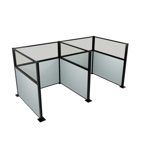 Acoustic Portable Partition Wall Pre-Configured Hush Panel Electric Cubicles 6' x 6' W/ Window Powder Blue Woven Fabric - Black Trim