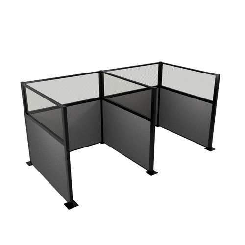 Acoustic Portable Partition Wall Pre-Configured Hush Panel Electric Cubicles 6' x 6' W/ Window Charcoal Gray Woven Fabric - Black Trim