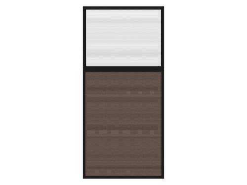 Portable and Acoustic Partition Hush Panelª Configurable Cubicle Partition 3' x 6' W/ Window Mocha Fabric Clear Fluted Window Black Trim