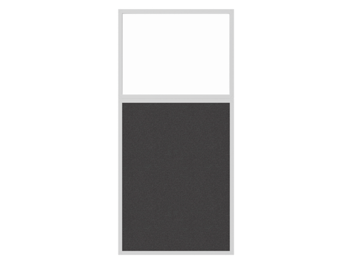 Portable and Acoustic Partition Hush Panelª Configurable Cubicle Partition 3' x 6' W/ Window Charcoal Gray Fabric Frosted Window White Trim