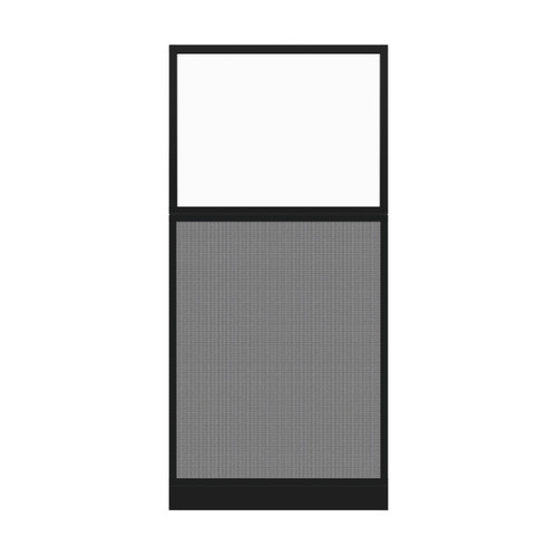 Configurable Acoustic Cubicle Partition Electric Hush Panel‚ 3' x 6' W/Window Charcoal Gray Fabric Frosted Window Black Trim