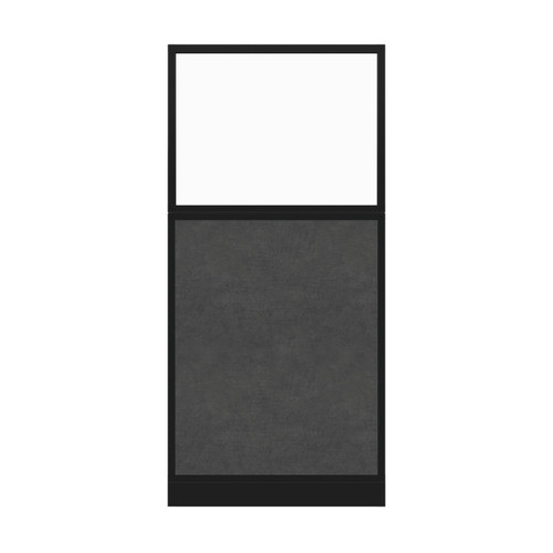 Configurable Acoustic Cubicle Partition Electric Hush Panel‚ 3' x 6' W/Window Cloud Gray Fabric Frosted Window Black Trim