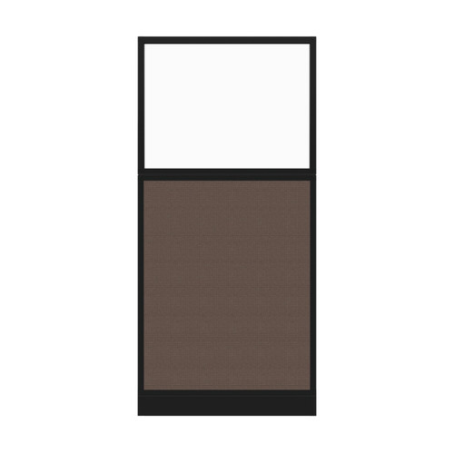 Configurable Acoustic Cubicle Partition Electric Hush Panel‚ 3' x 6' W/Window Mocha Fabric Frosted Window Black Trim