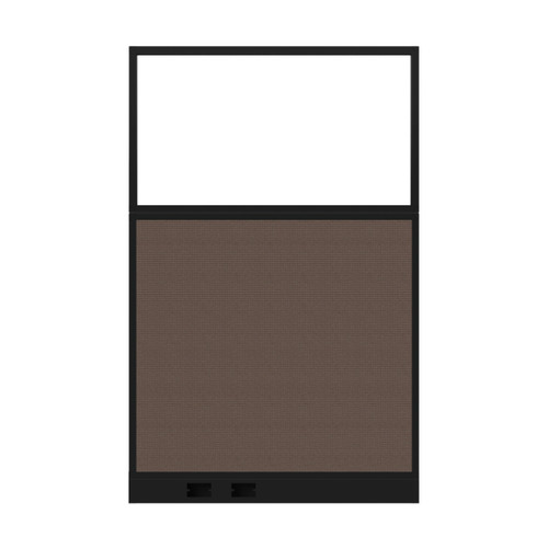 Configurable Acoustic Cubicle Partition Electric Hush Panel‚ 4' x 6' W/Window Mocha Fabric Clear Window Black Trim
