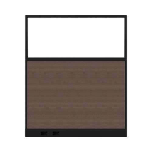 Configurable Acoustic Cubicle Partition Electric Hush Panel‚ 5' x 6' W/Window Mocha Fabric Clear Window Black Trim