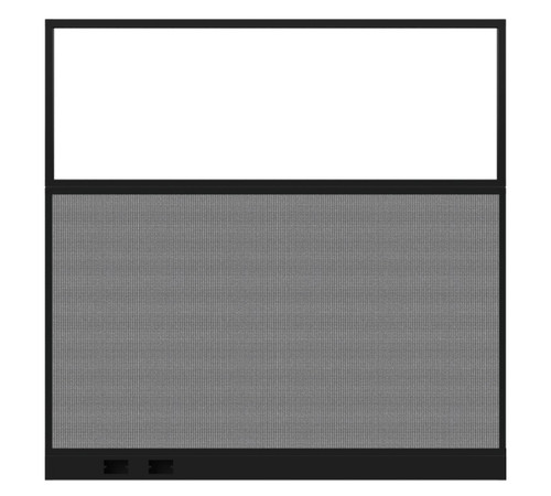 Configurable Acoustic Cubicle Partition Electric Hush Panel, 6' x 6' W/Window Charcoal Gray Fabric Frosted Window Black Trim