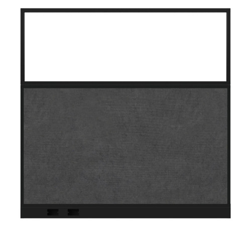 Configurable Acoustic Cubicle Partition Electric Hush Panel‚ 6' x 6' W/Window Cloud Gray Fabric Frosted Window Black Trim