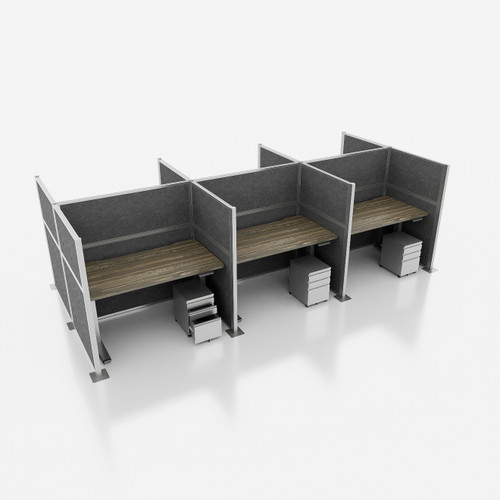 Hush Panel Cubicle 6-pack 6' x 6' x 4' with Desk, Cloud Gray Woven Fabric Silver Frame