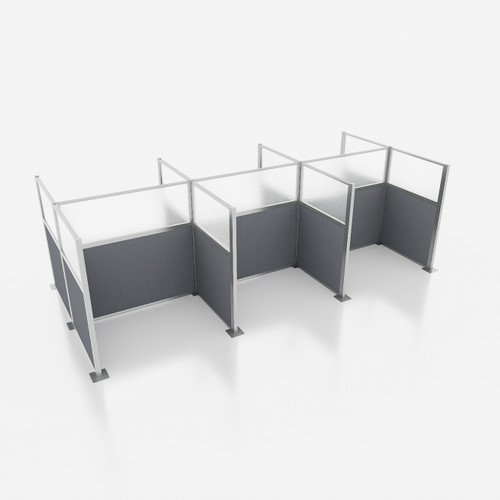 Hush Panel Cubicle 6-pack 6' x 6' x 4' with Window, Ash Gray Silver Frame