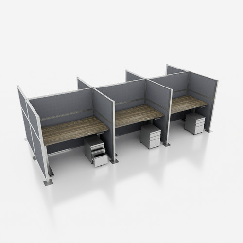 Hush Panel Cubicle 6-pack 6' x 6' x 4' with Desk, Ash Gray Silver Frame