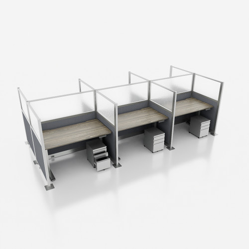 Hush Panel Electric Cubicle 6-pack 6' x 6' x 4' with Window and Desk, Ash Gray Silver Frame