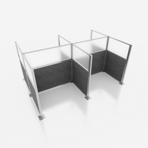 Hush Panel Cubicle 4-pack 6' x 6' x 4' with Window, Classic Gray Silver Frame
