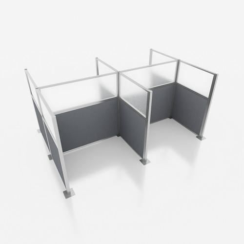 Hush Panel Cubicle 4-pack 6' x 6' x 4' with Window, Ash Gray Silver Frame