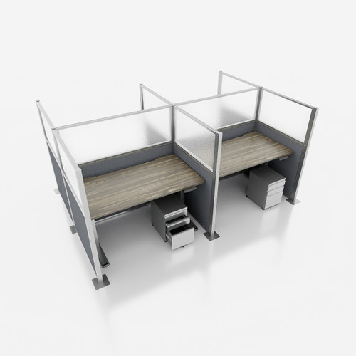 Hush Panel Cubicle 4-pack 6' x 6' x 4' with Window and Desk, Ash Gray Silver Frame