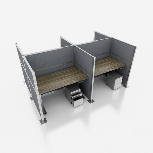 Hush Panel Cubicle 4-pack 6' x 6' x 4' with Desk, Ash Gray Silver Frame