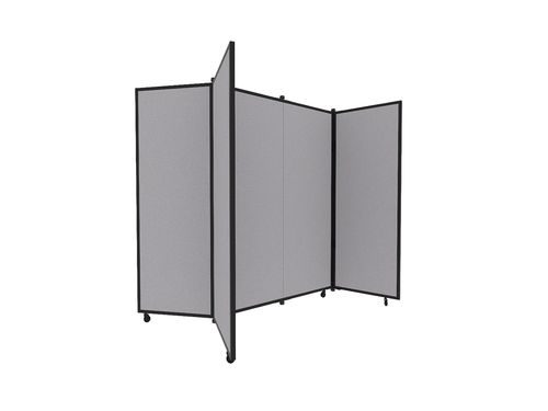 Portable Display Board, Free Standing, 6'5" x 6'2", Black Frame, Fabric Speckled Gray