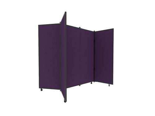Portable Display Board, Free Standing, 6'5" x 6'2", Black Frame, Fabric Purple