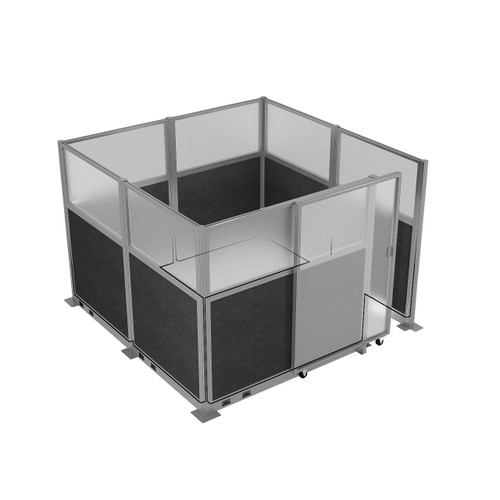 Hush Panel Cubicle Sliding Door KIT, 6'h x 8'w x 8'd, Silver Trim, Frosted Poly Window, Frosted Poly 6'h x 4'w Right Door, Fabric Classic Gray