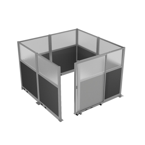 Hush Panel Cubicle Sliding Door KIT, 6'h x 8'w x 8'd, Silver Trim, Frosted Poly Window, Frosted Poly 6'h x 4'w Left Door, Fabric Ash Gray