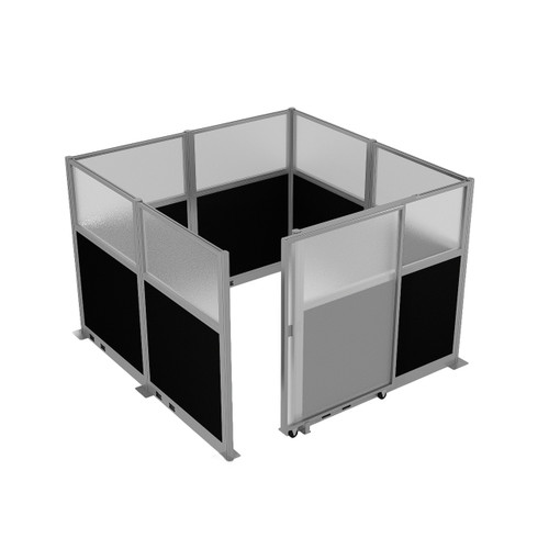Hush Panel Cubicle Sliding Door KIT, 6'h x 8'w x 8'd, Silver Trim, Frosted Poly Window, Frosted Poly 6'h x 4'w Left Door, Fabric Black