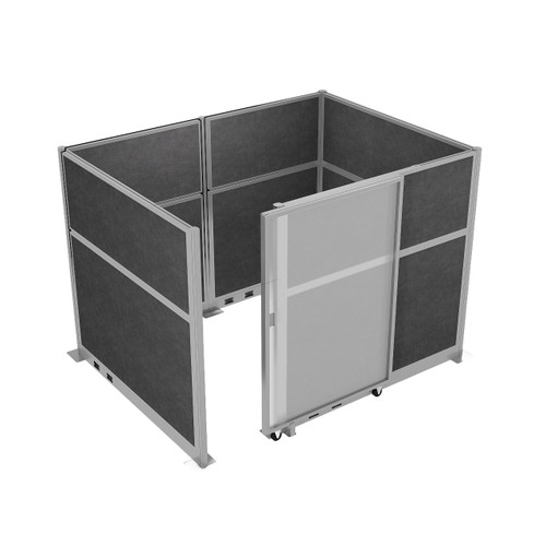 Hush Panel Cubicle Sliding Door KIT, 6'h x 8'w x 6'd, Silver Trim, Frosted Poly, 6'h x 4'w Left Door, Fabric Classic Gray