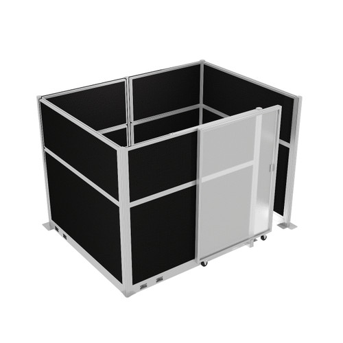 Hush Panel Cubicle Sliding Door KIT, 6'h x 8'w x 6'd, Silver Trim, Frosted Poly, 6'h x 4'w Right Door, Fabric Black