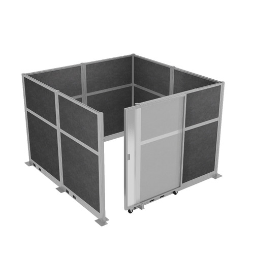 Hush Panel Electric Cubicle Sliding Door KIT, 6'h x 8'w x 8'd, Silver Trim, Frosted Poly, 6'h x 4'w Left Door, Fabric Classic Gray