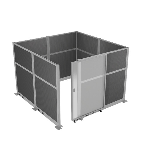 Hush Panel Electric Cubicle Sliding Door KIT, 6'h x 8'w x 8'd, Silver Trim, Frosted Poly, 6'h x 4'w Left Door, Fabric Ash Gray