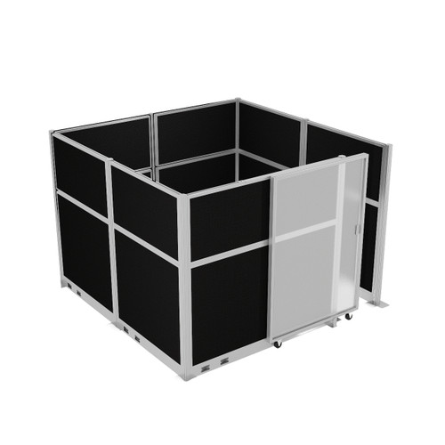 Hush Panel Electric Cubicle Sliding Door KIT, 6'h x 8'w x 8'd, Silver Trim, Frosted Poly, 6'h x 4'w Right Door, Fabric Black