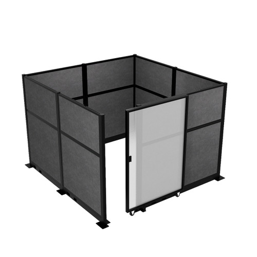 Hush Panel Electric Cubicle Sliding Door KIT, 6'h x 8'w x 8'd, Matte Black Trim, Frosted Poly, 6'h x 4'w Left Door, Fabric Classic Gray