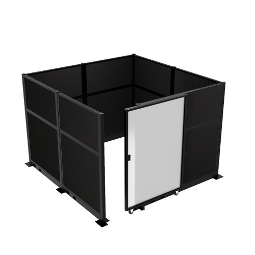 Hush Panel Electric Cubicle Sliding Door KIT, 6'h x 8'w x 8'd, Matte Black Trim, Frosted Poly, 6'h x 4'w Left Door, Fabric Black