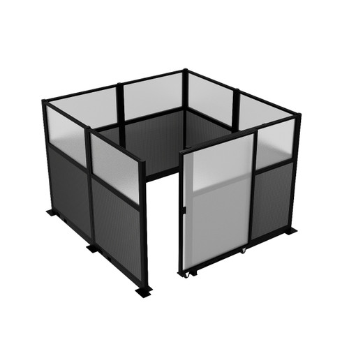 Hush Panel Electric Cubicle Sliding Door KIT, 6'h x 8'w x 8'd, Matte Black Trim, Frosted Poly Window, Frosted Poly 6'h x 4'w Left Door, Fabric Ash Gray