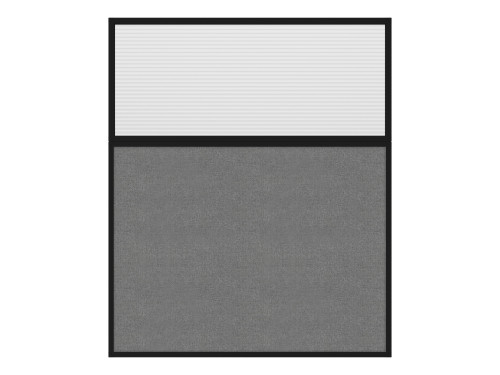 Portable and Acoustic Partition Hush Panel Configurable Cubicle Partition 5' x 6' W/ Window Cloud Gray Woven Woven Fabric Clear Fluted Window Black Trim