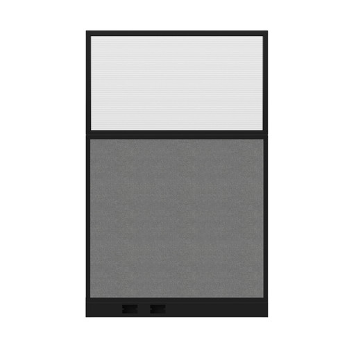 Configurable Acoustic Cubicle Partition Electric Hush Panel 4' x 6' W/Window Cloud Gray Woven Woven Fabric Clear Fluted Window Black Trim