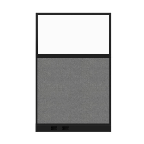 Configurable Acoustic Cubicle Partition Electric Hush Panel 4' x 6' W/Window Cloud Gray Woven Woven Fabric Clear Window Black Trim