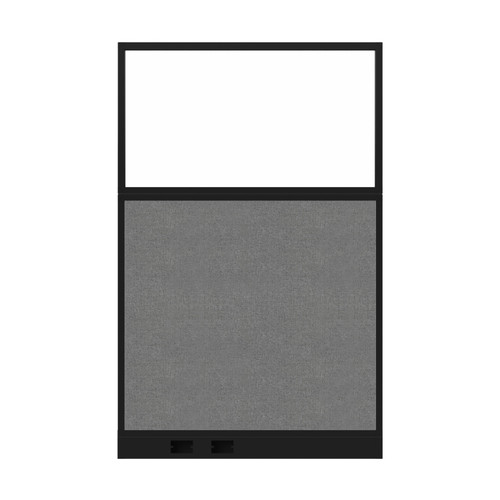 Configurable Acoustic Cubicle Partition Electric Hush Panel 4' x 6' W/Window Cloud Gray Woven Woven Fabric Frosted Window Black Trim
